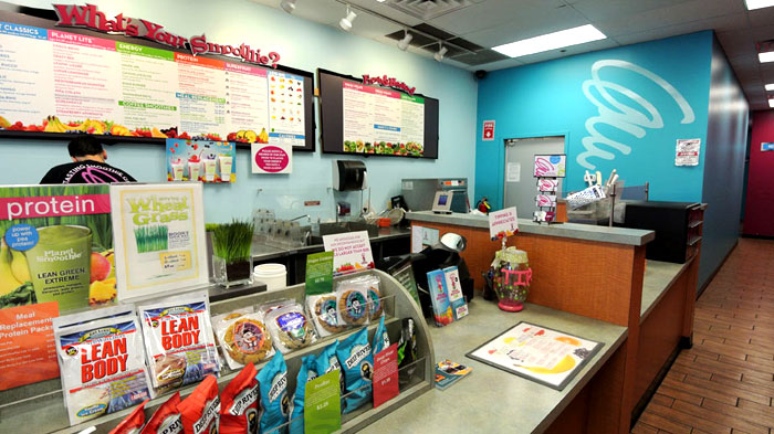 Planet Smoothie Franchise counter and menu