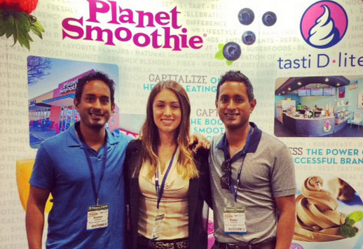 Kanna Sunkara, Ramu Sunkara and Laura Crane attend the West Coast Franchise Expo in Anaheim. The trio will soon open their first Planet Smoothie-Tasti D-Lite store in Santa Monica and will also help other entrepreneurs get started in L.A. County.