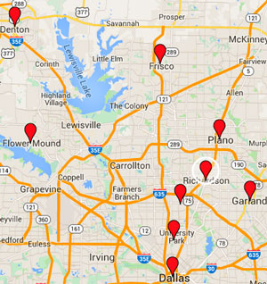 A planet smoothie franchise location map of the Dallas area