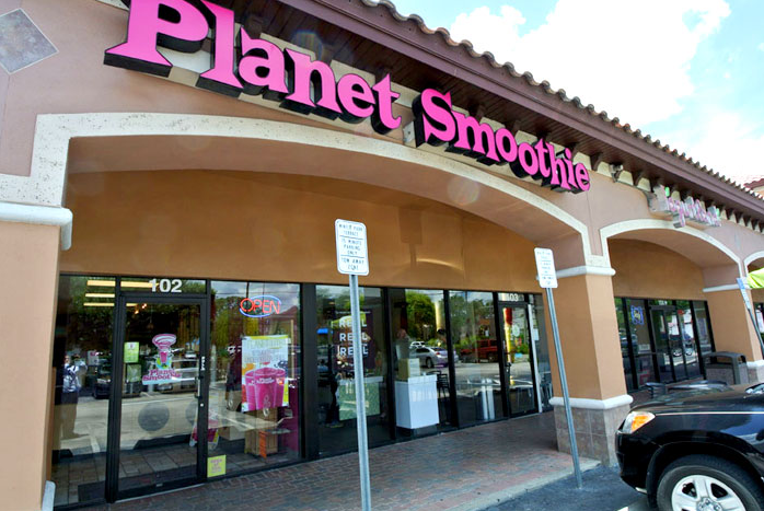 Exterior of a planet smoothie franchise location